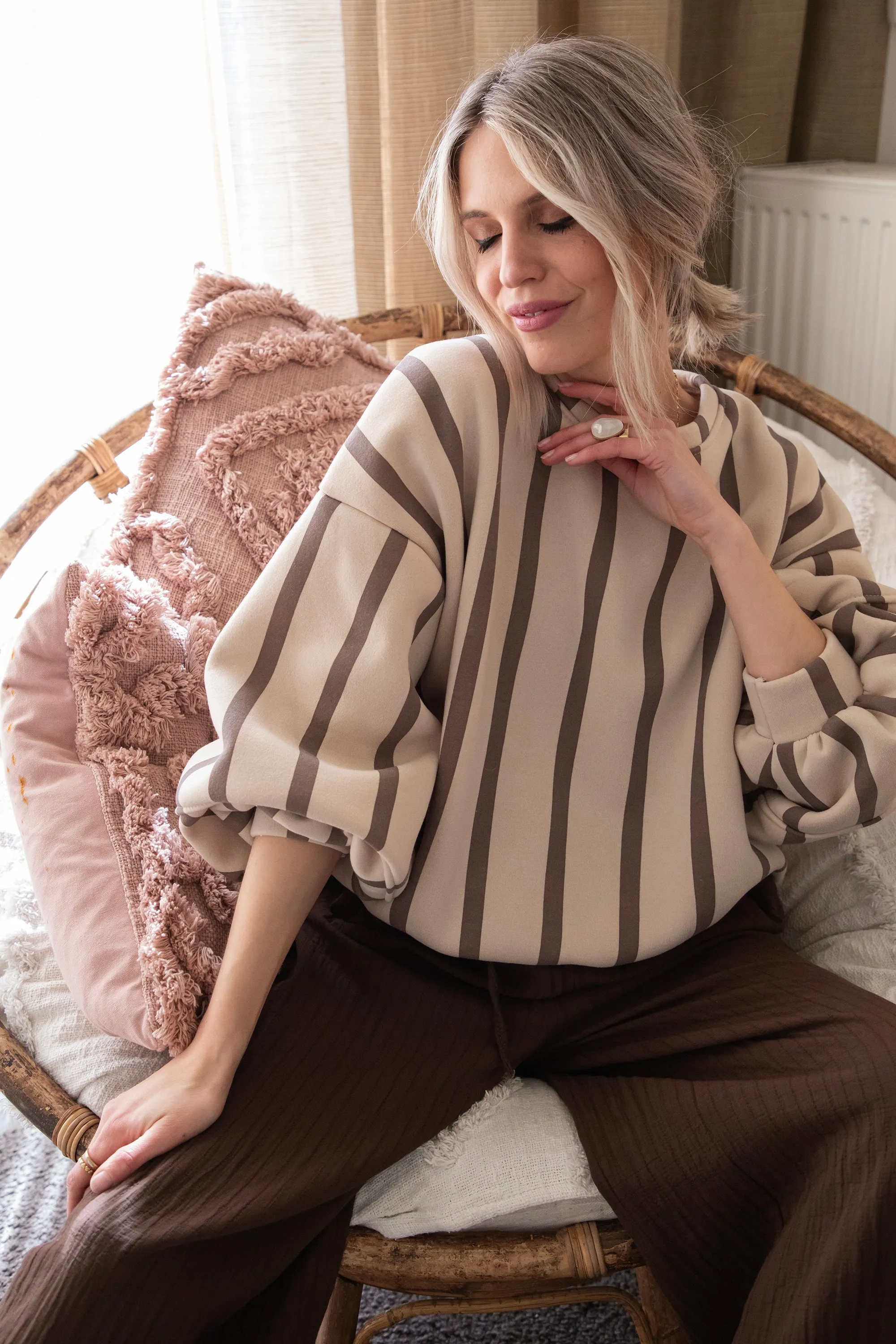 Snuggle Up In Stripes Beige/Brown - Sweater