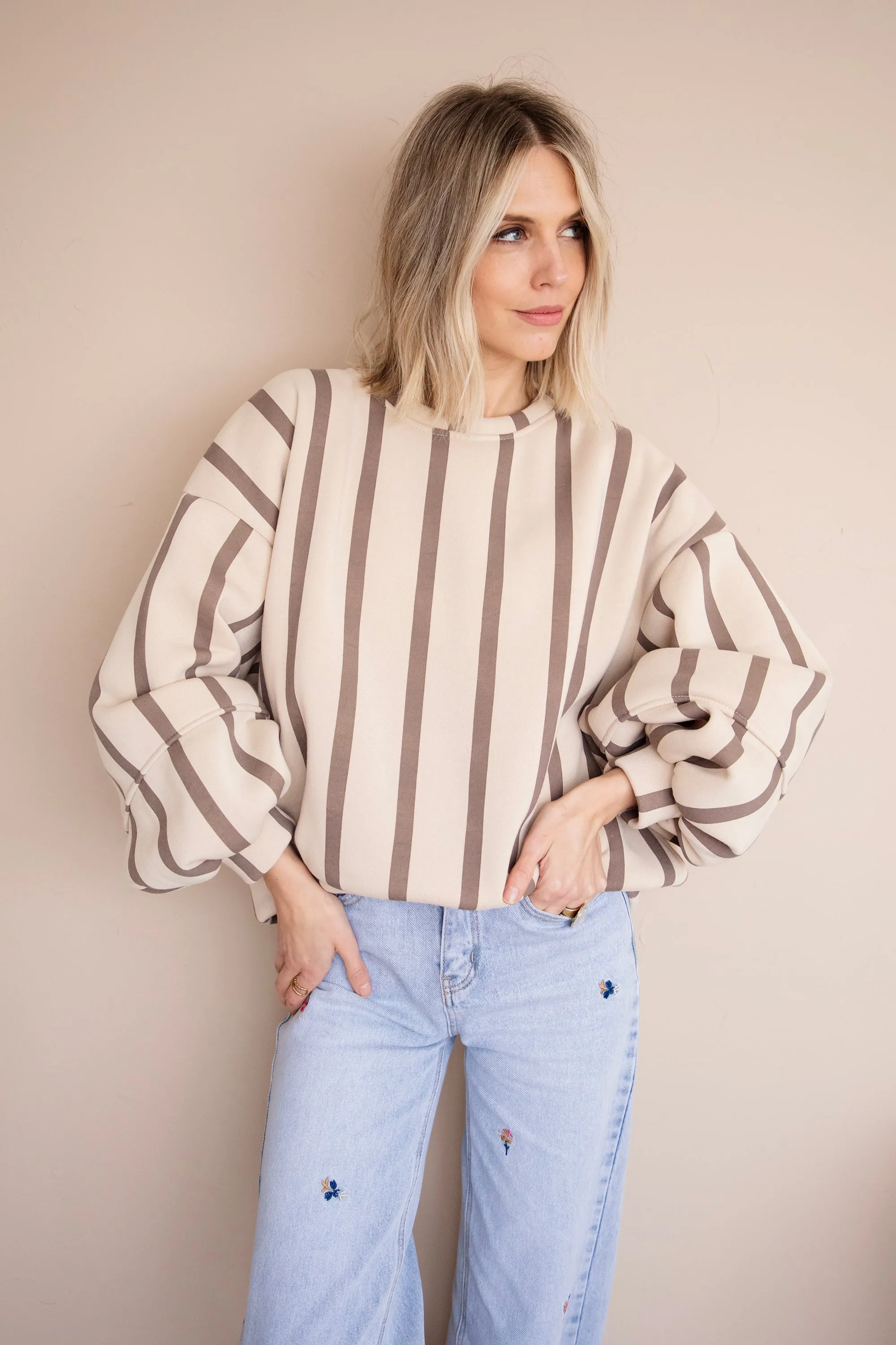 Snuggle Up In Stripes Beige/Brown - Sweater