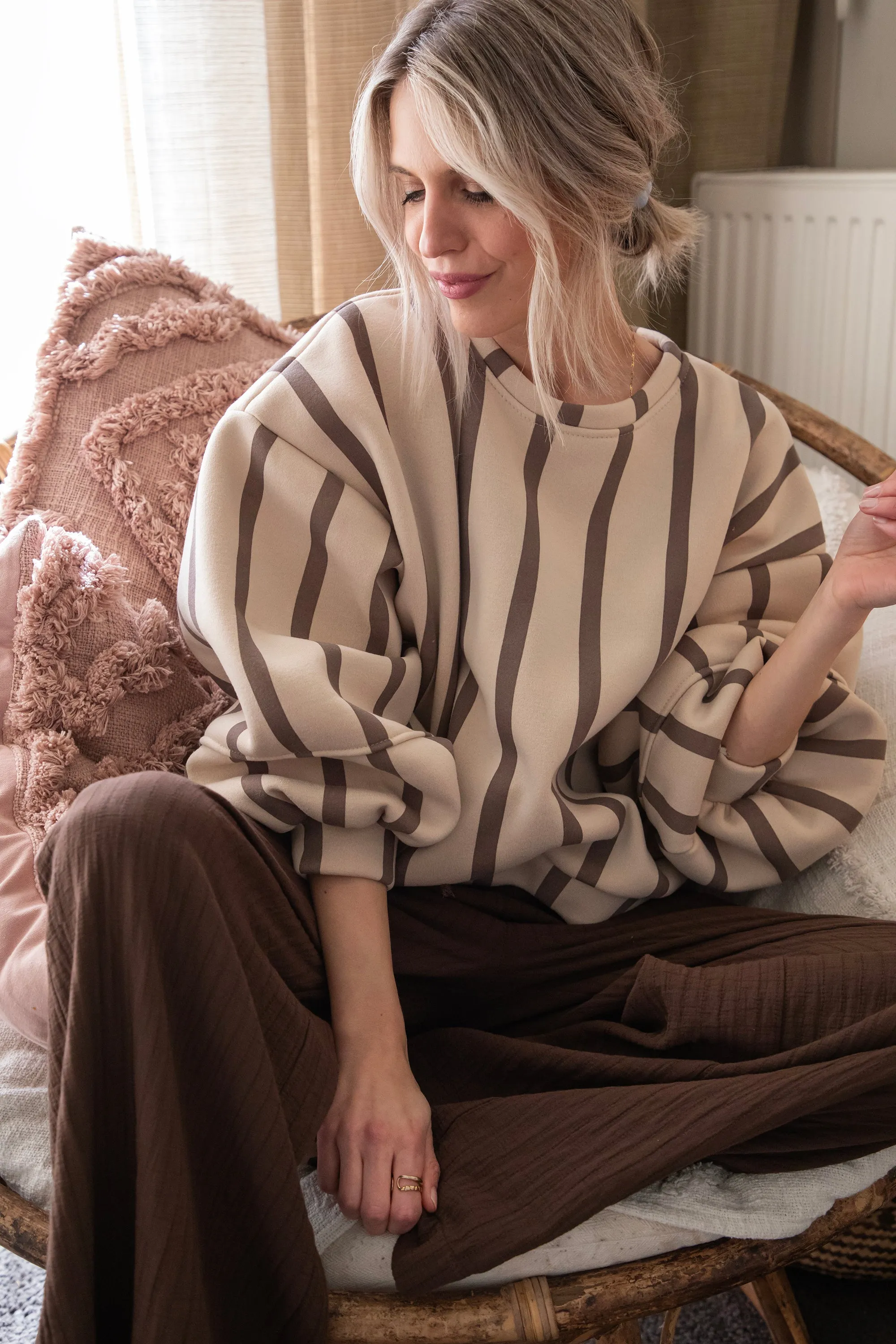 Snuggle Up In Stripes Beige/Brown - Sweater