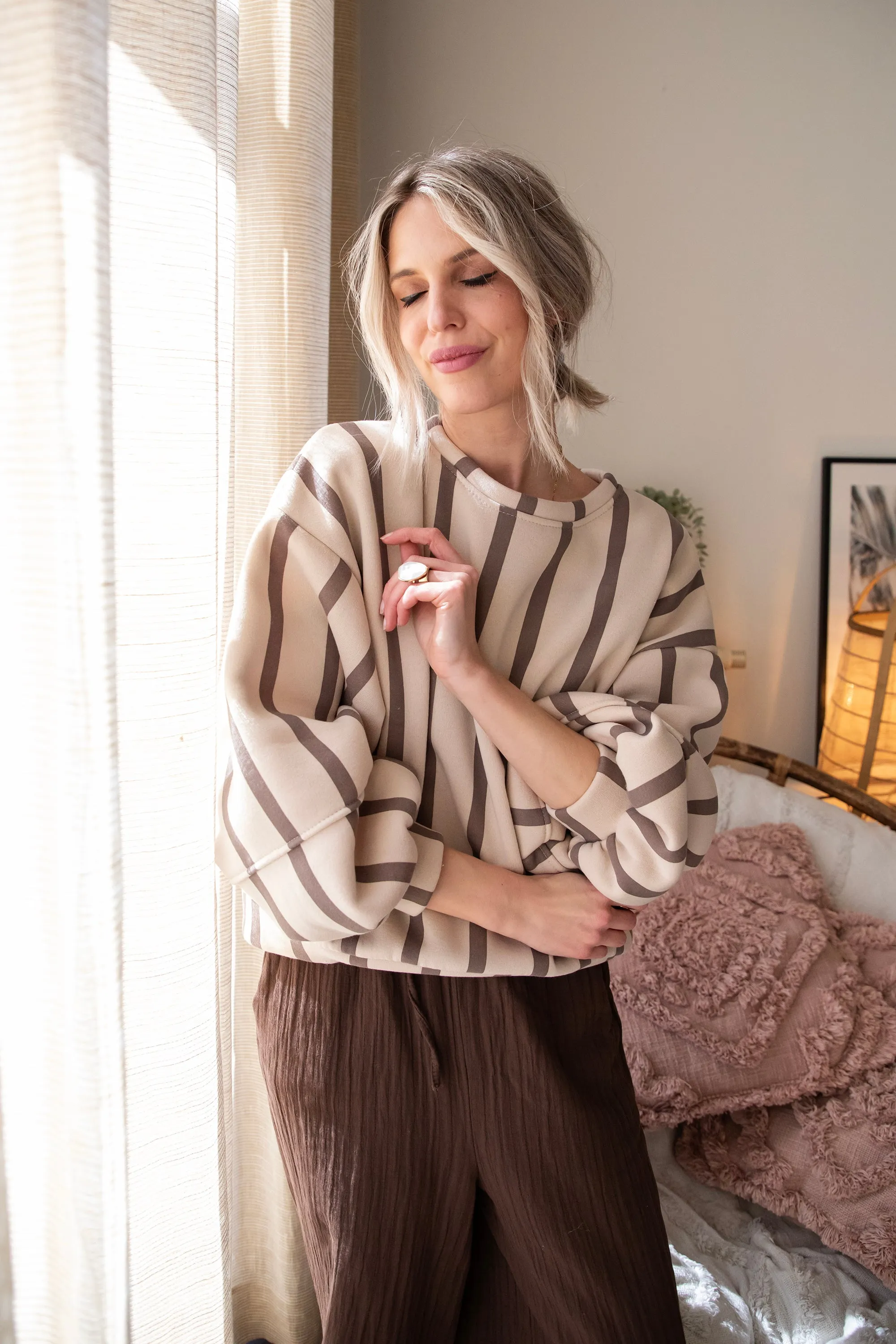 Snuggle Up In Stripes Beige/Brown - Sweater