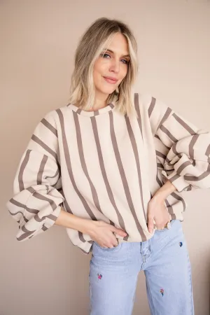 Snuggle Up In Stripes Beige/Brown - Sweater