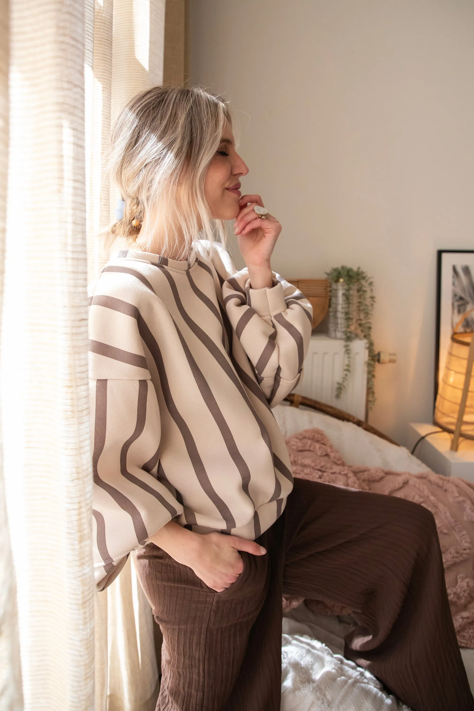 Snuggle Up In Stripes Beige/Brown - Sweater