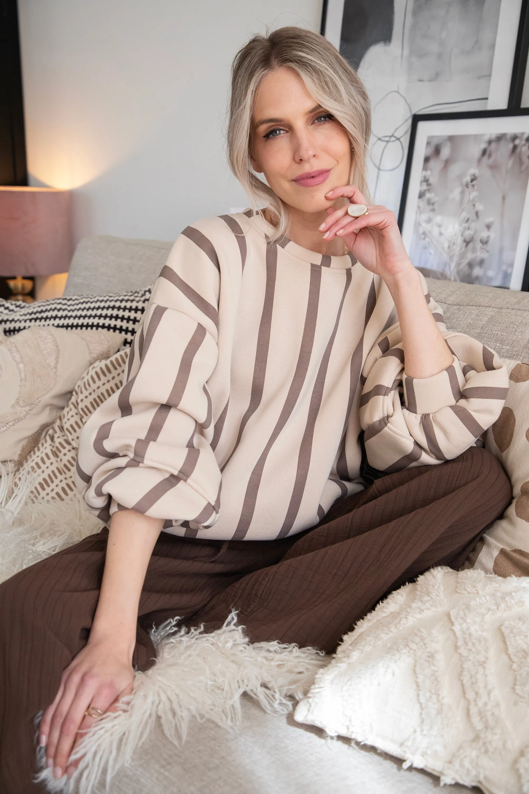 Snuggle Up In Stripes Beige/Brown - Sweater