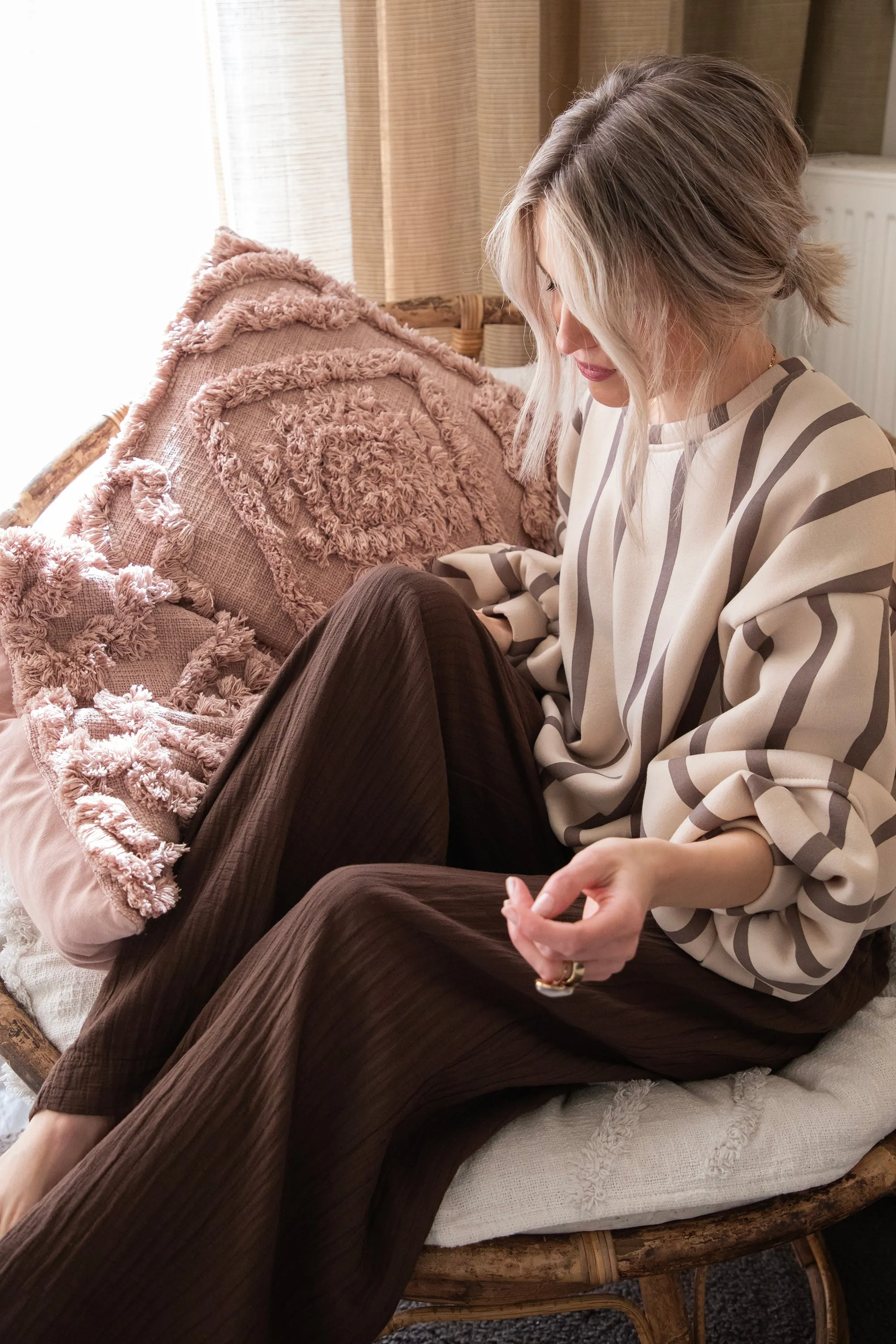 Snuggle Up In Stripes Beige/Brown - Sweater