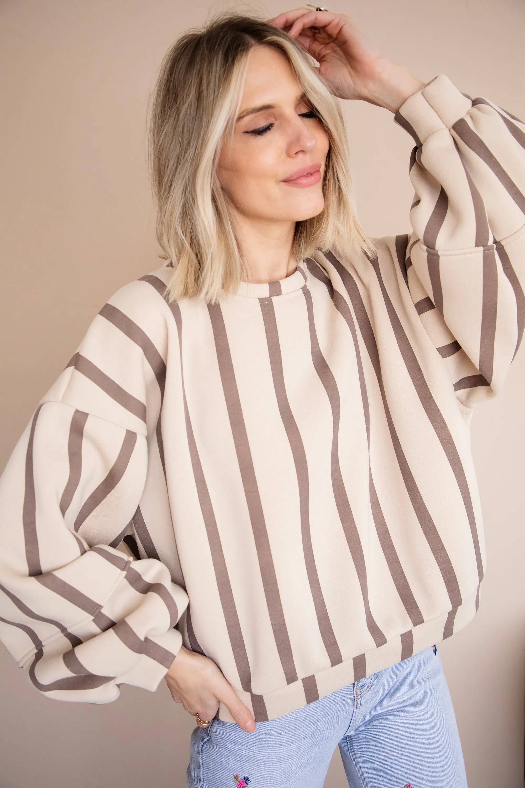 Snuggle Up In Stripes Beige/Brown - Sweater
