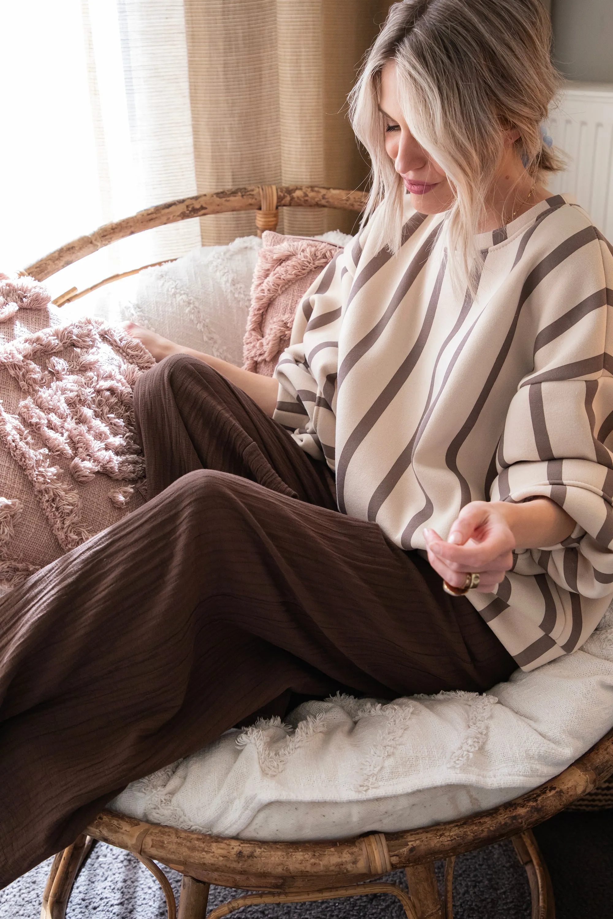 Snuggle Up In Stripes Beige/Brown - Sweater