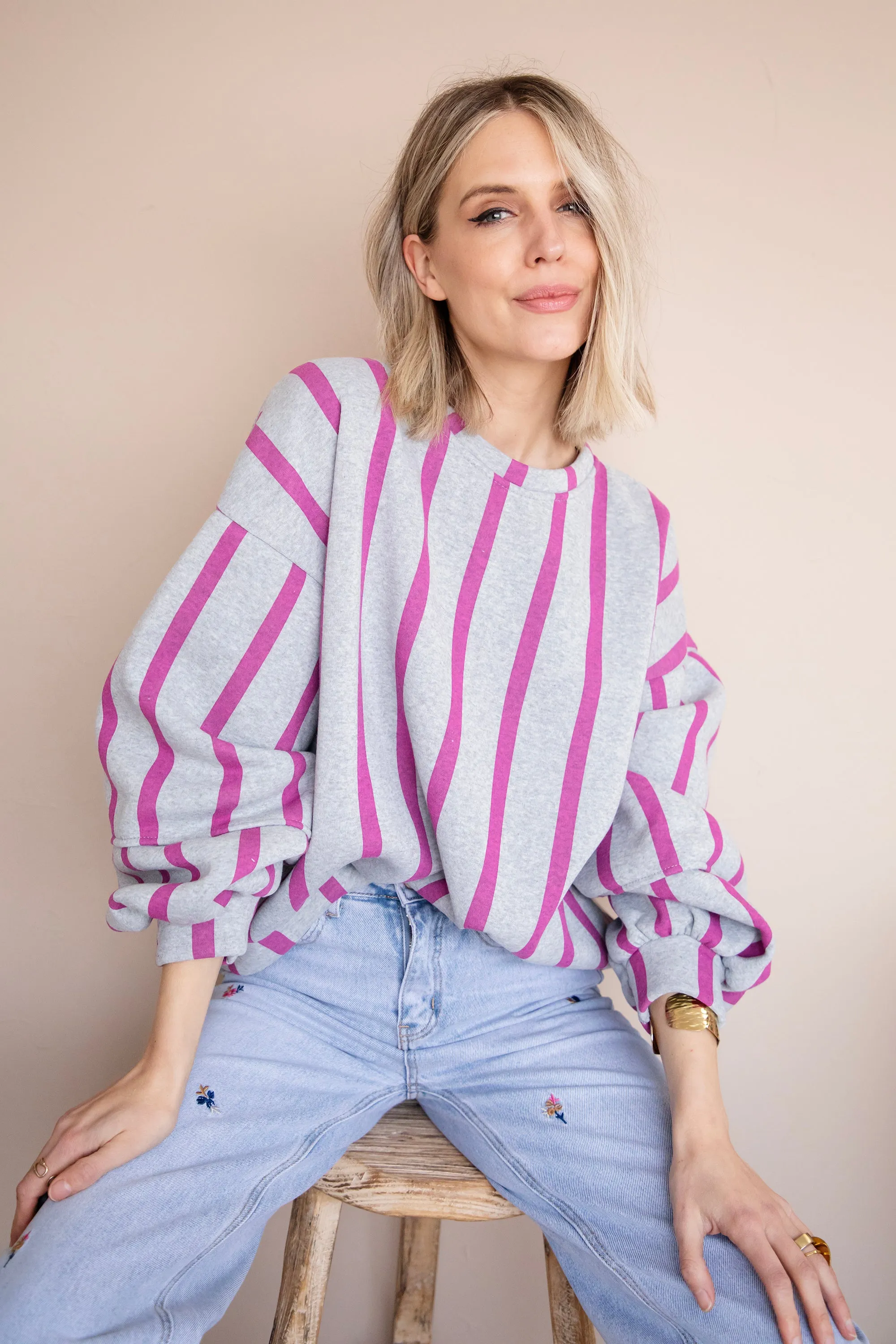 Snuggle Up In Stripes Grey/Plum - Sweater