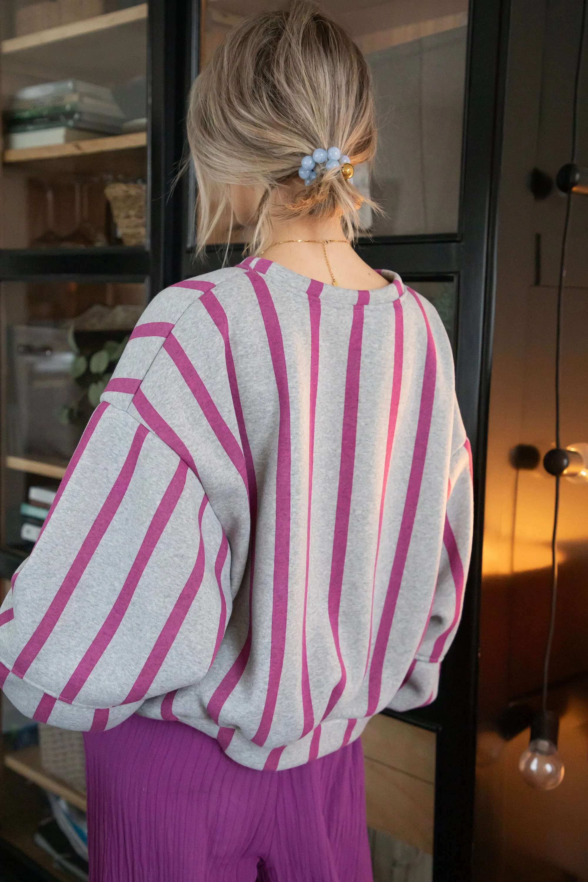 Snuggle Up In Stripes Grey/Plum - Sweater