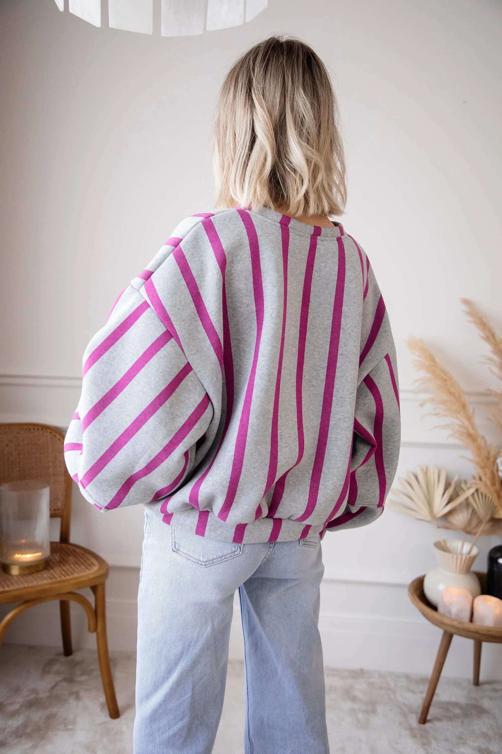 Snuggle Up In Stripes Grey/Plum - Sweater