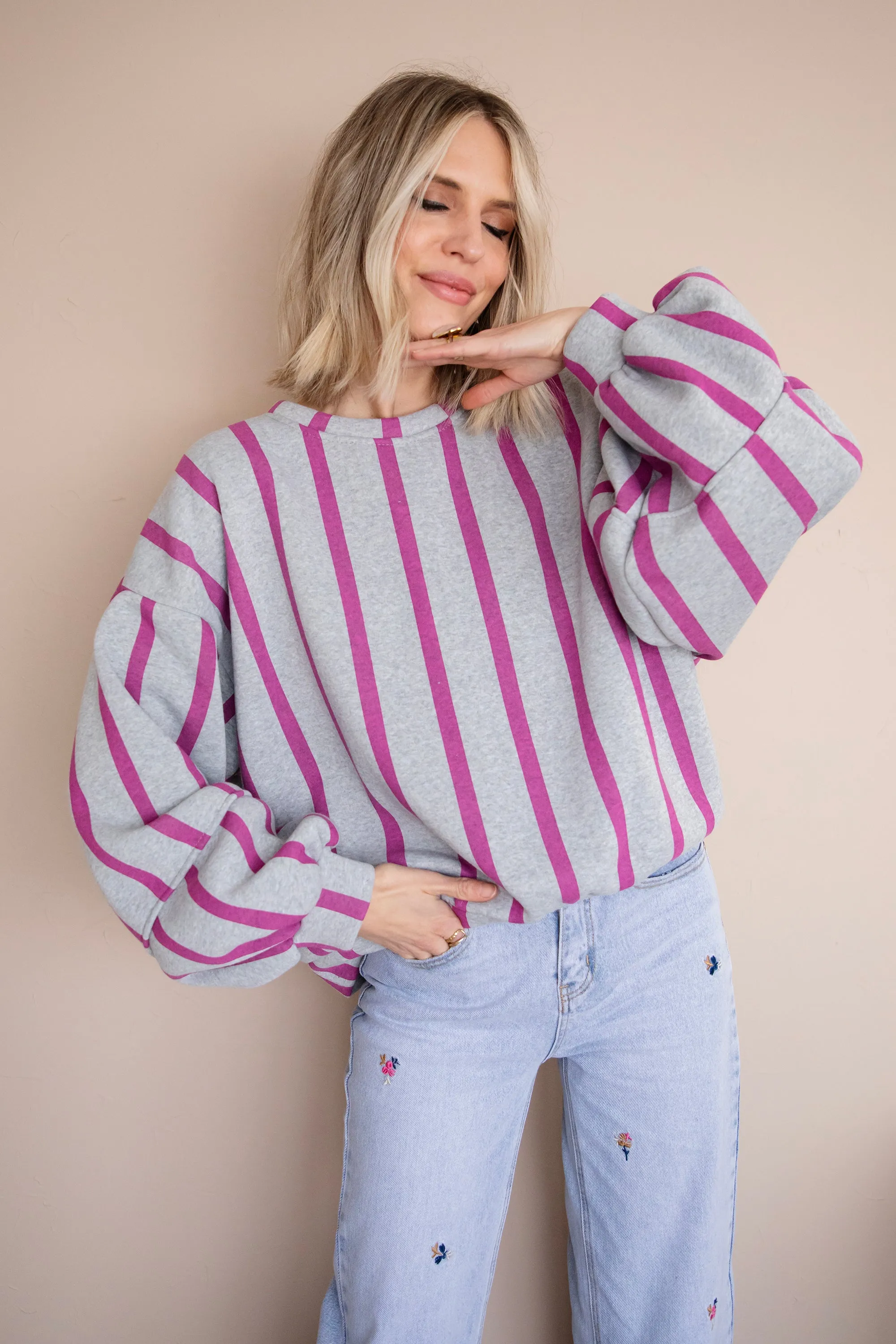 Snuggle Up In Stripes Grey/Plum - Sweater