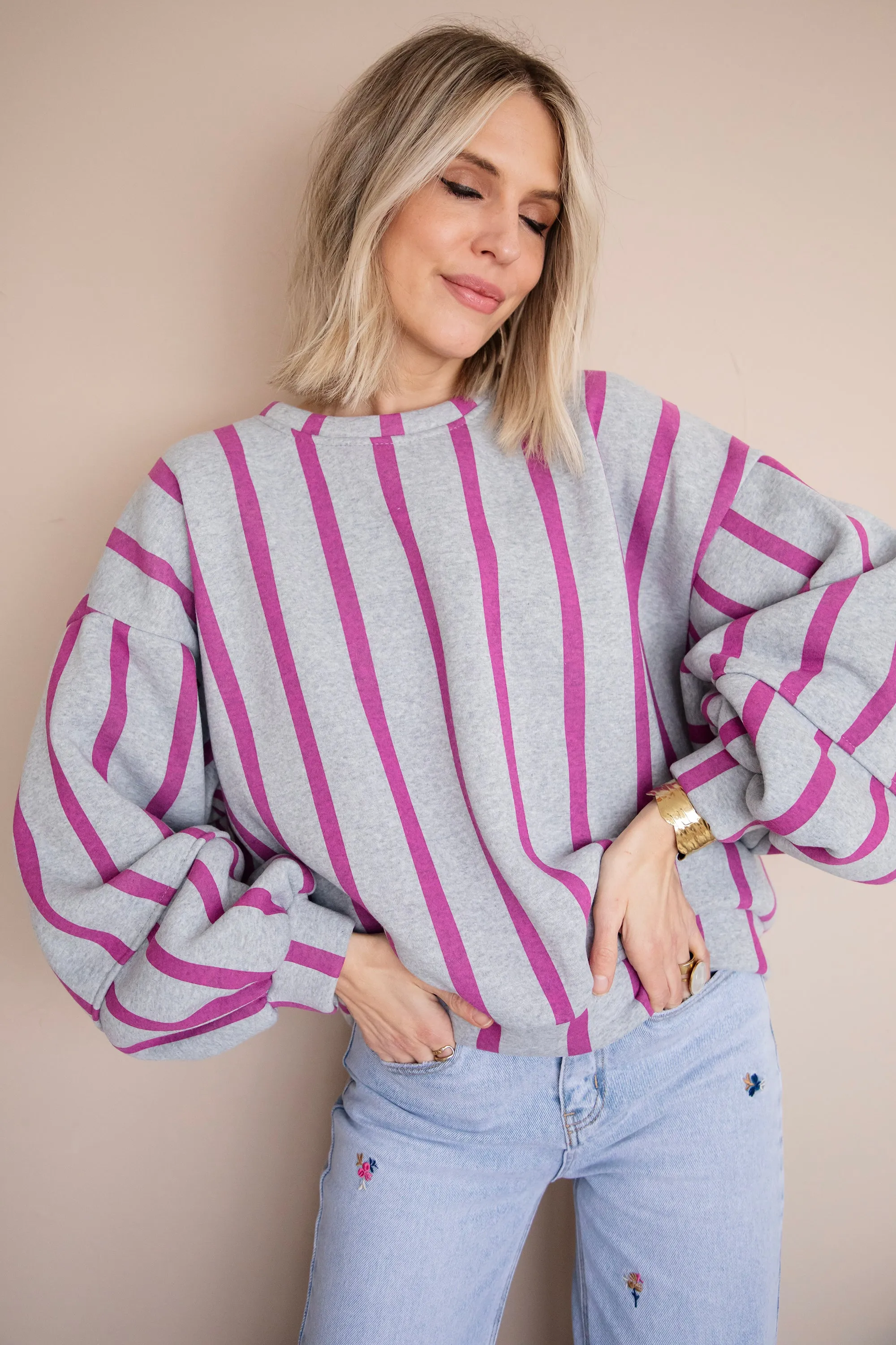 Snuggle Up In Stripes Grey/Plum - Sweater
