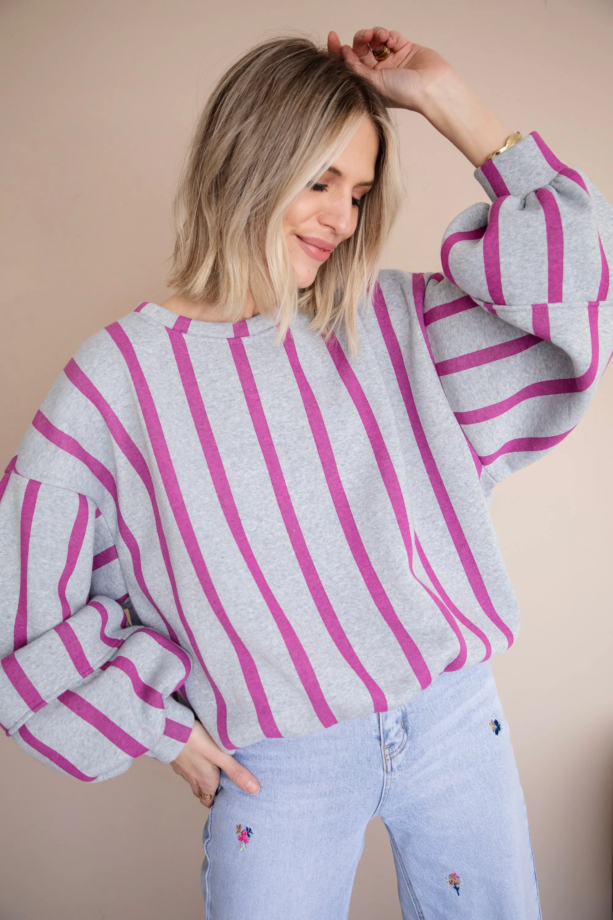 Snuggle Up In Stripes Grey/Plum - Sweater