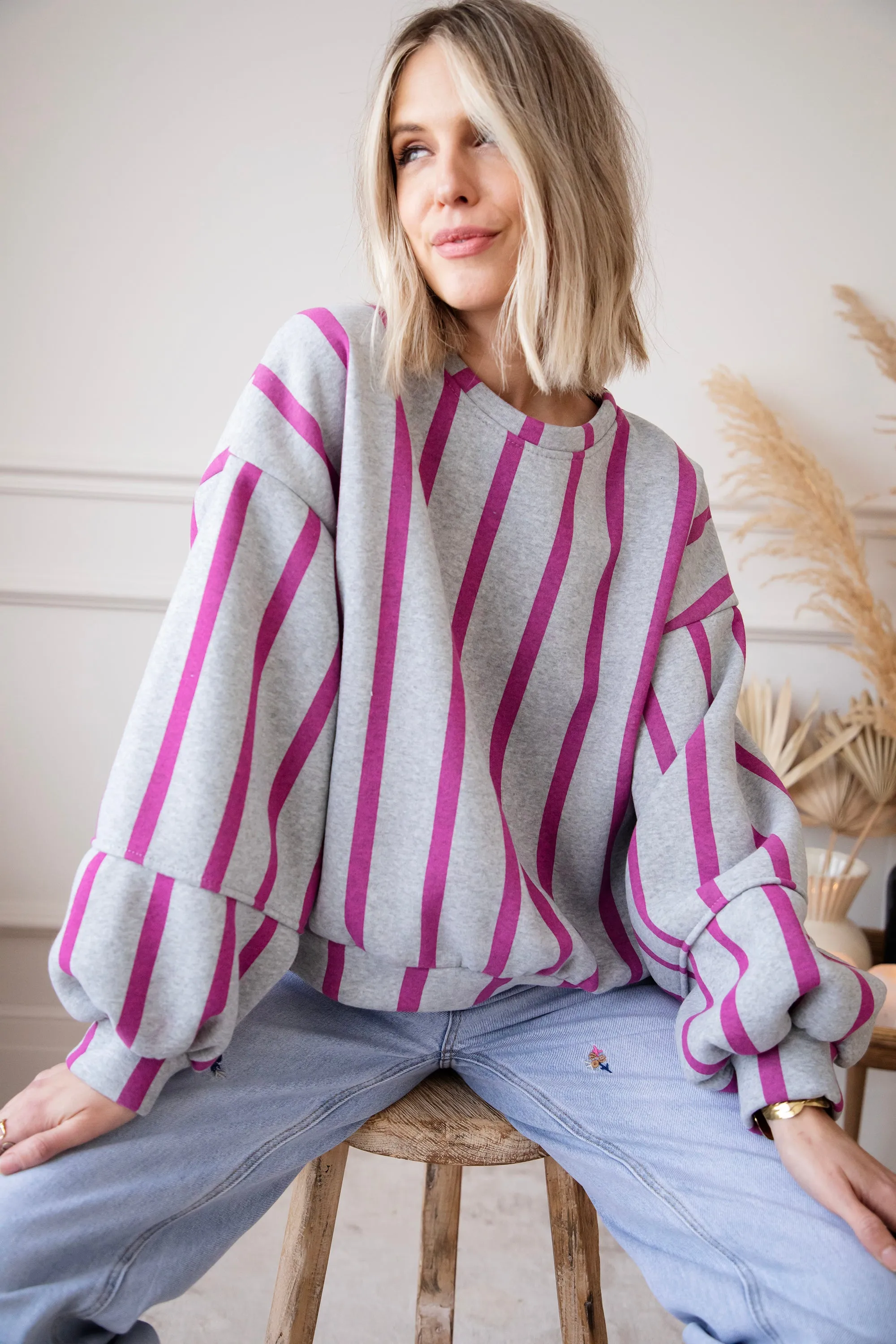 Snuggle Up In Stripes Grey/Plum - Sweater
