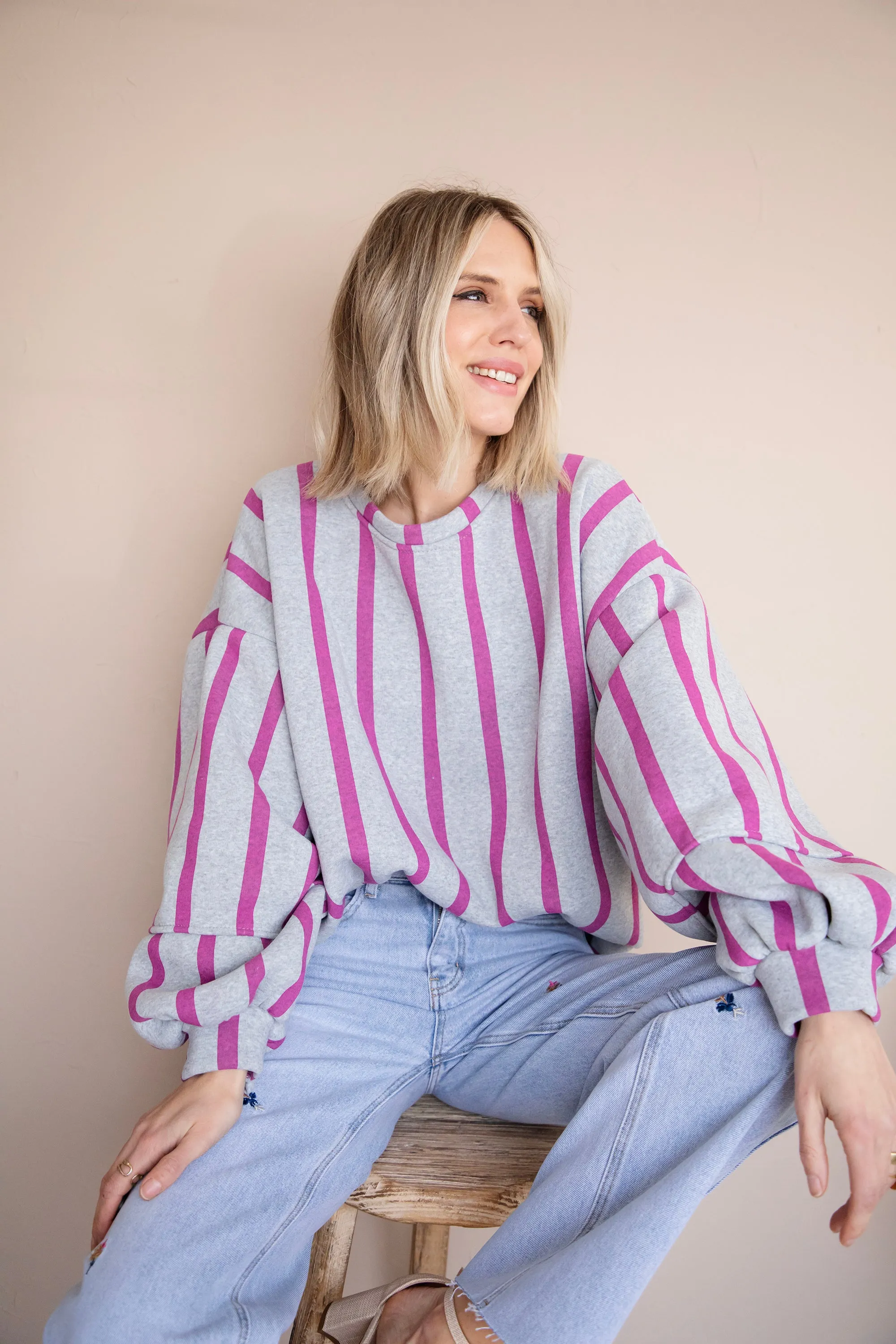 Snuggle Up In Stripes Grey/Plum - Sweater