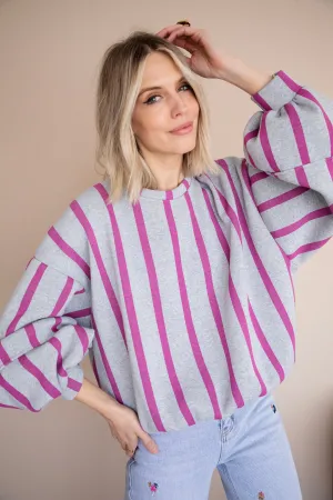 Snuggle Up In Stripes Grey/Plum - Sweater
