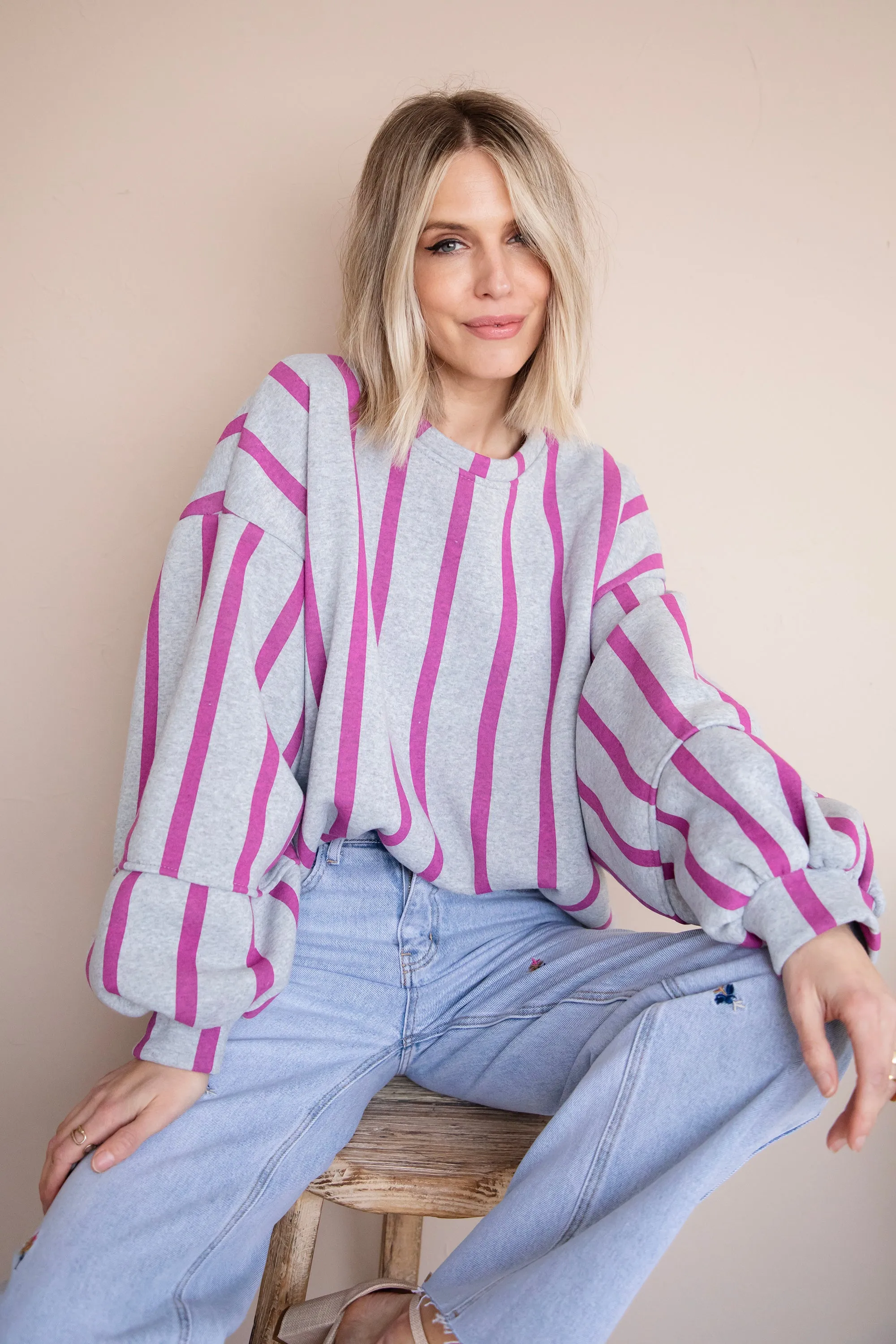Snuggle Up In Stripes Grey/Plum - Sweater
