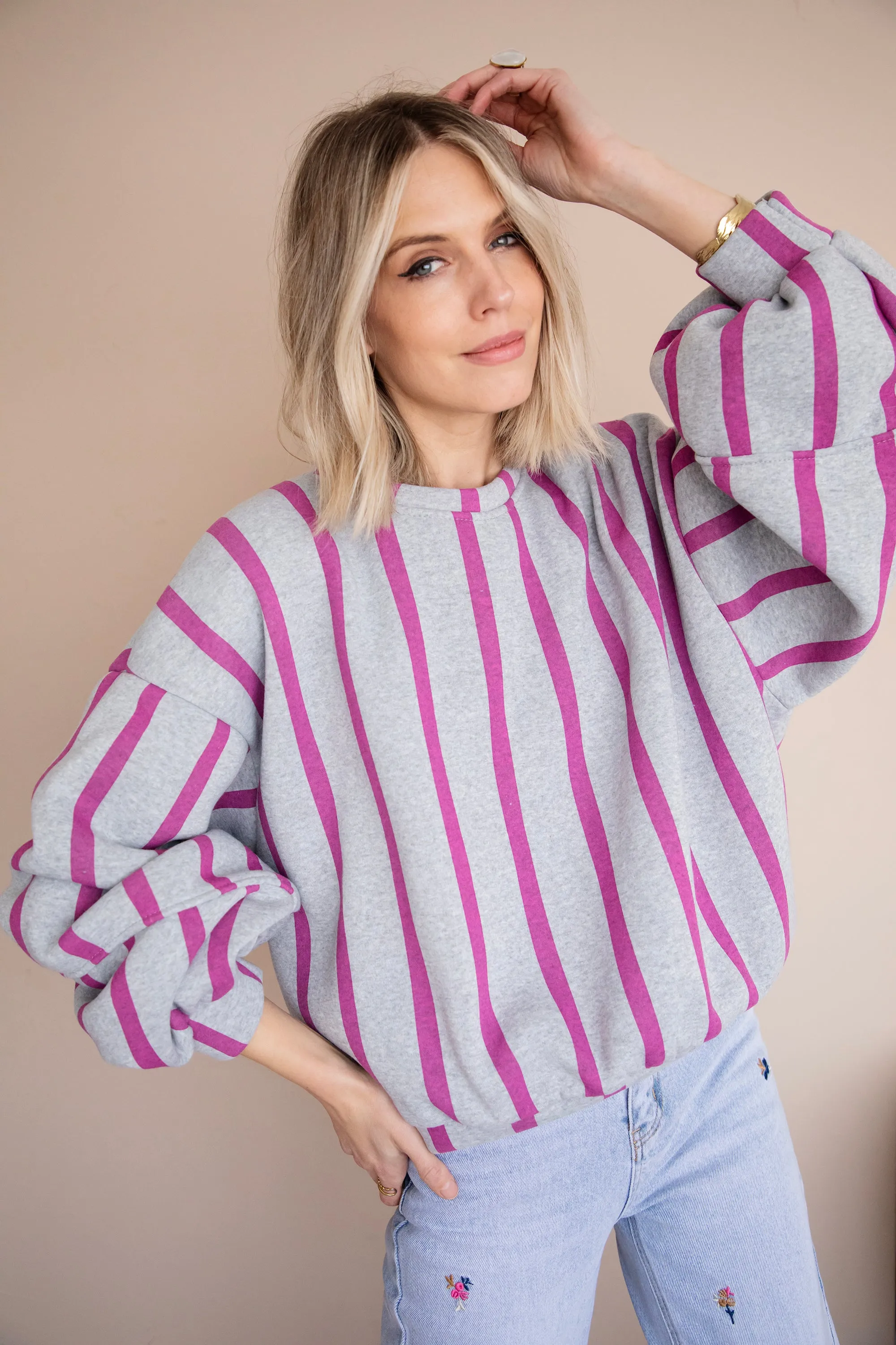 Snuggle Up In Stripes Grey/Plum - Sweater