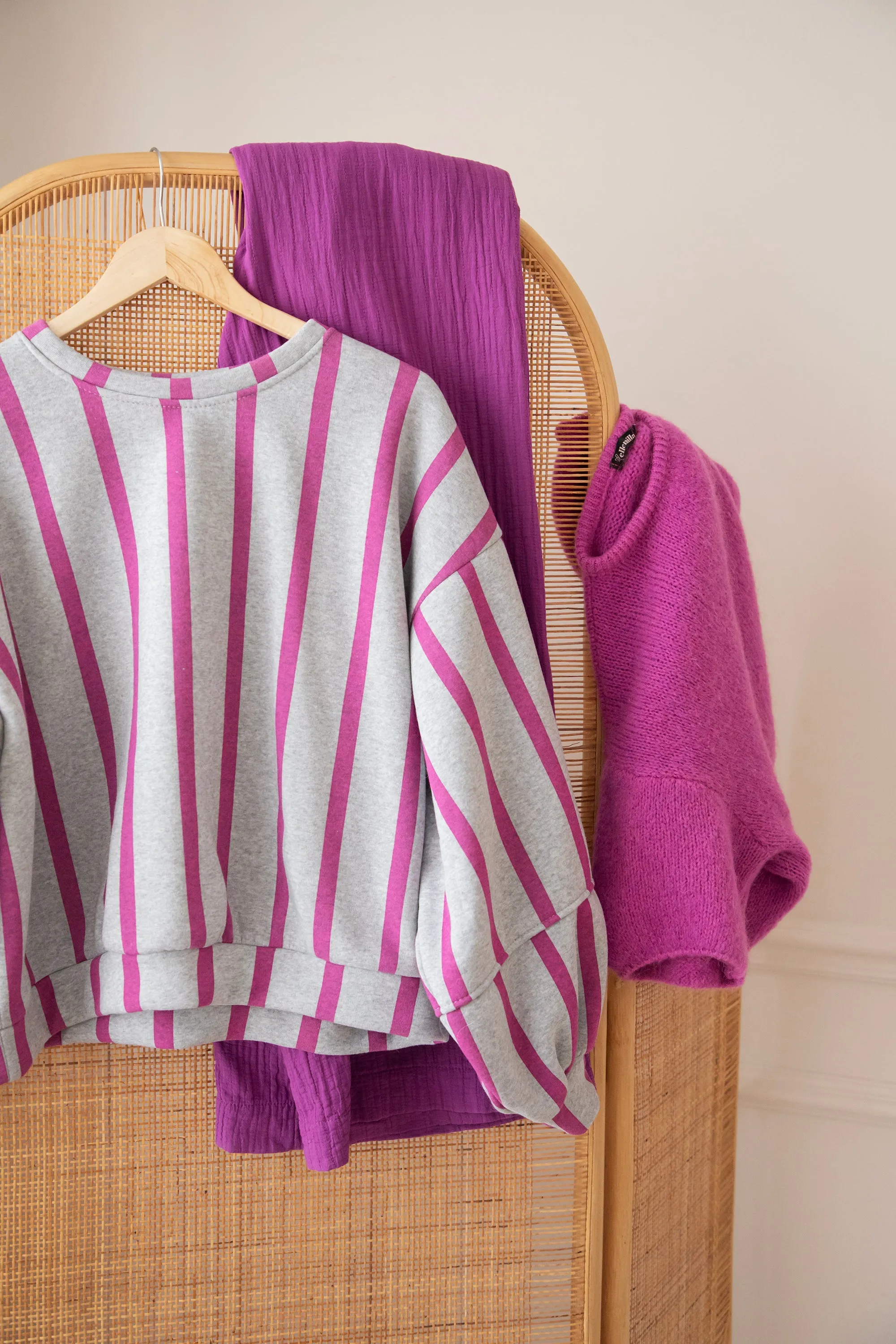Snuggle Up In Stripes Grey/Plum - Sweater