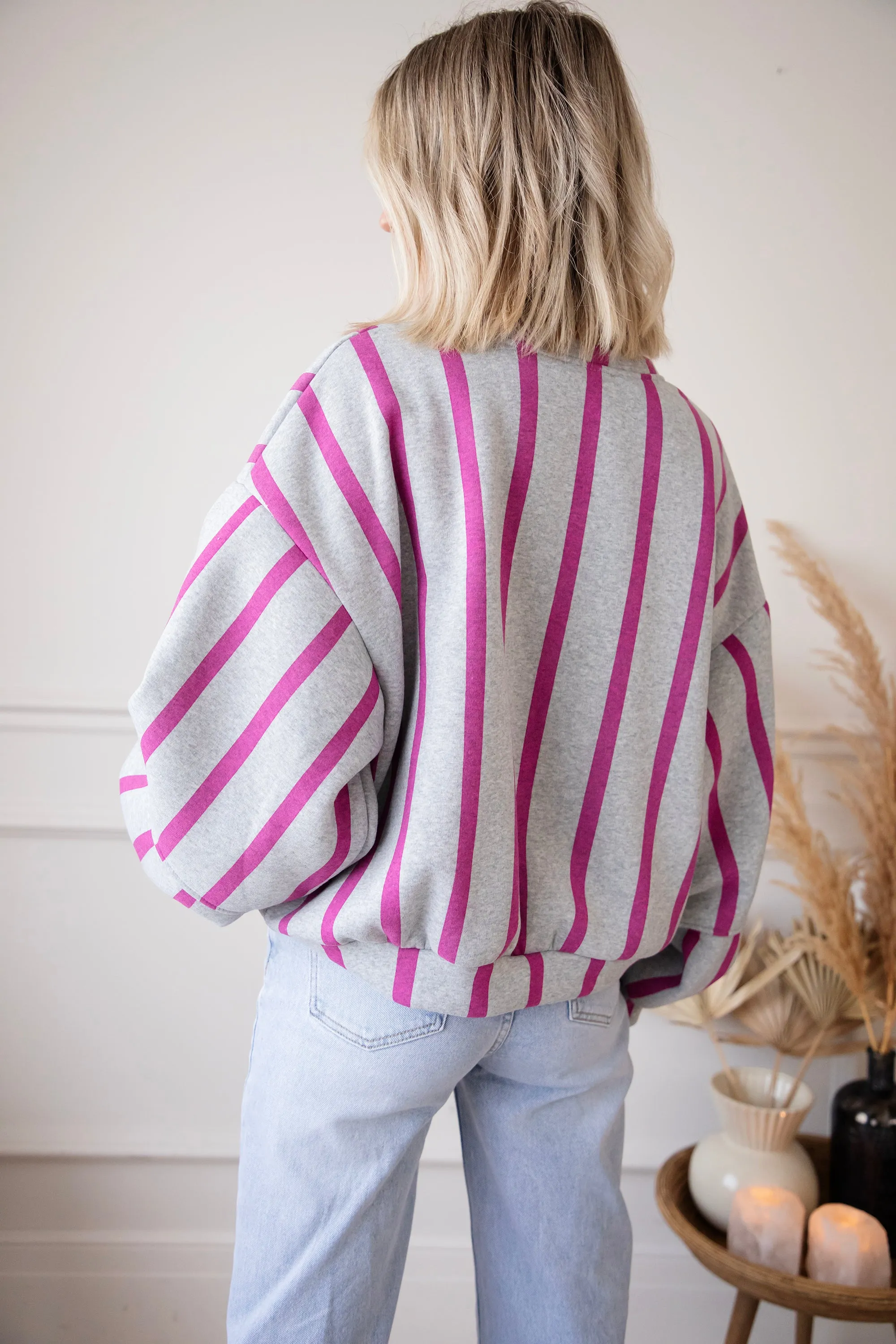 Snuggle Up In Stripes Grey/Plum - Sweater