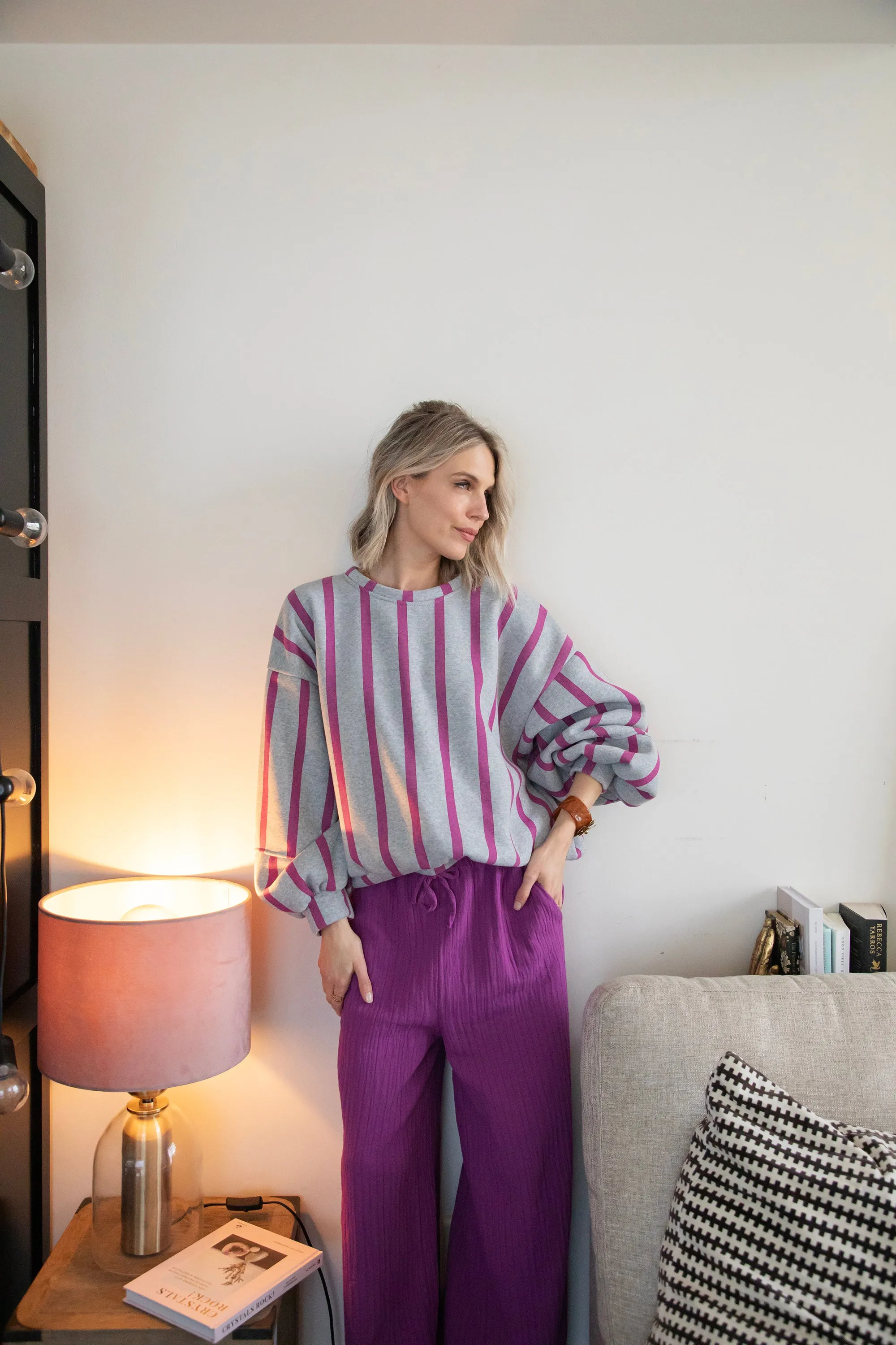 Snuggle Up In Stripes Grey/Plum - Sweater