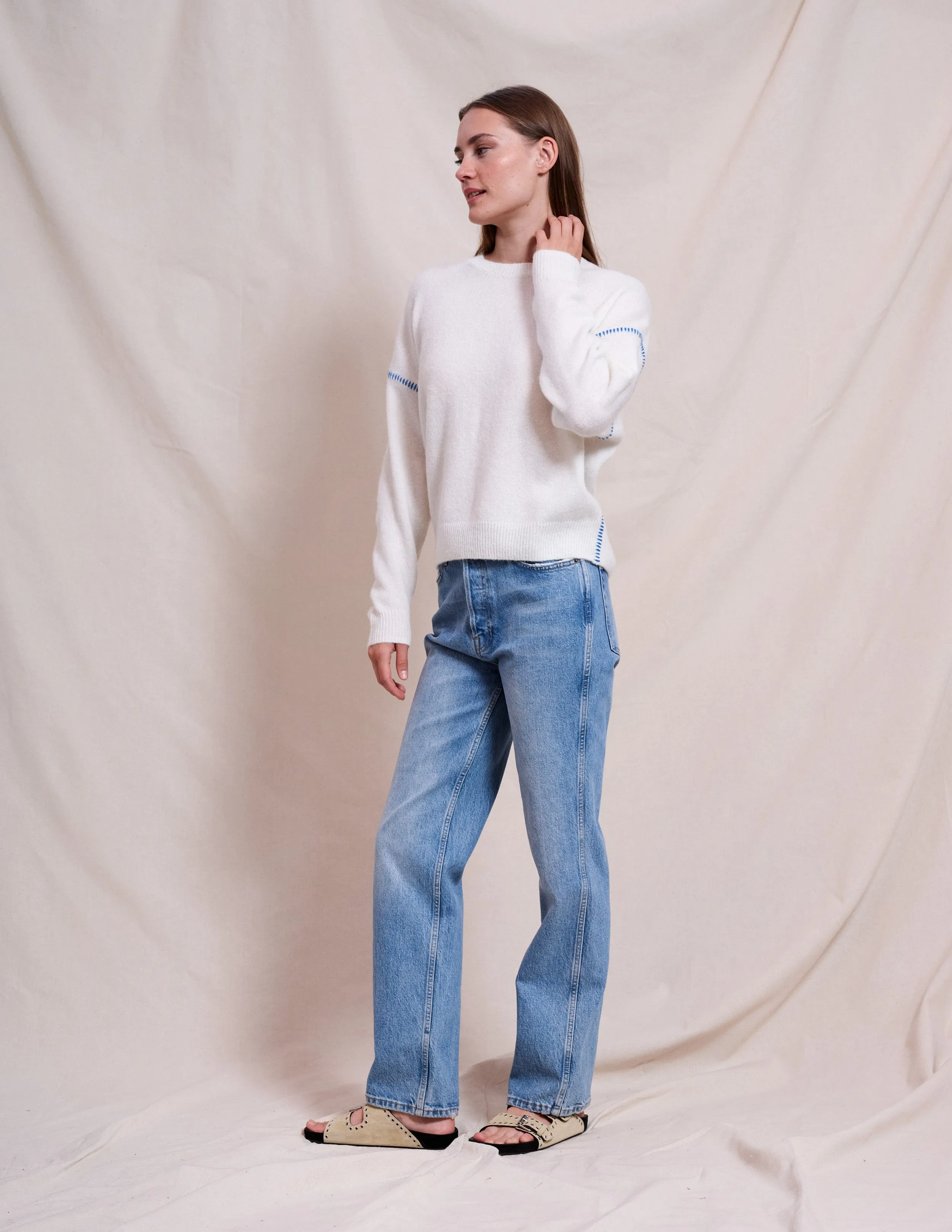 Sundry Crew With Baseball Stitching in Oyster