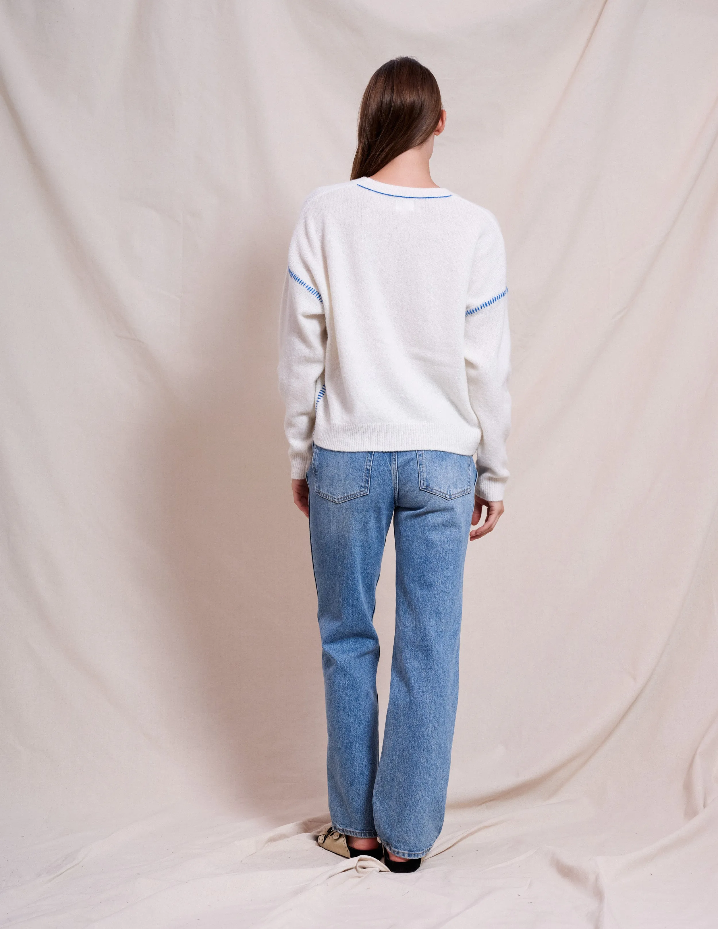 Sundry Crew With Baseball Stitching in Oyster