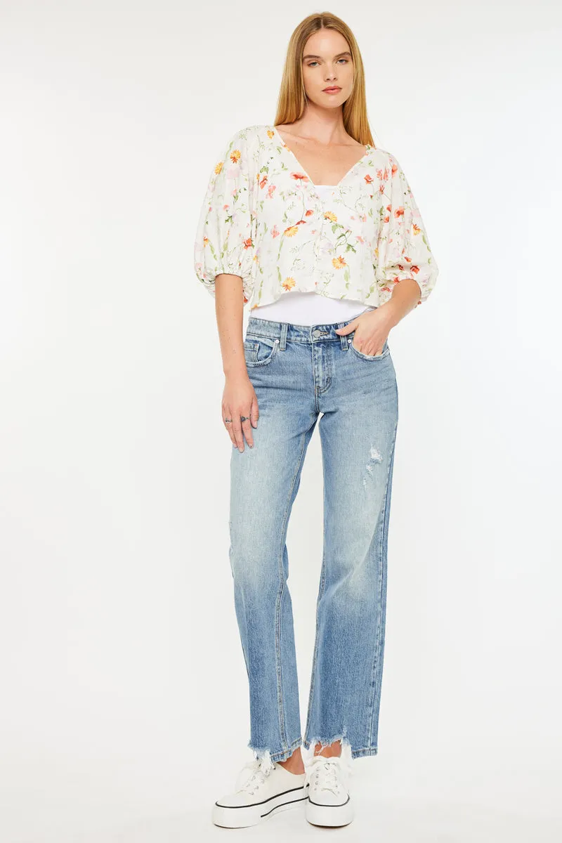 Thalia Mid Rise True Straight Leg Jeans