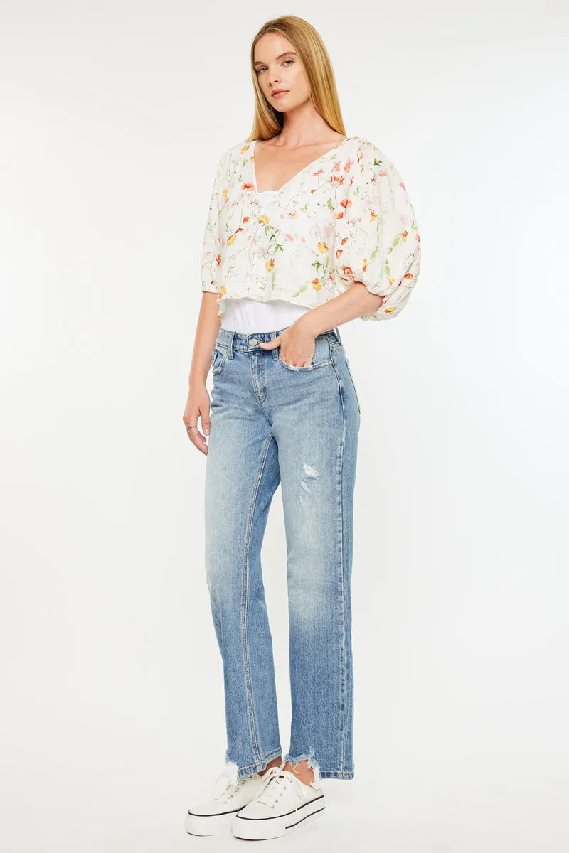 Thalia Mid Rise True Straight Leg Jeans