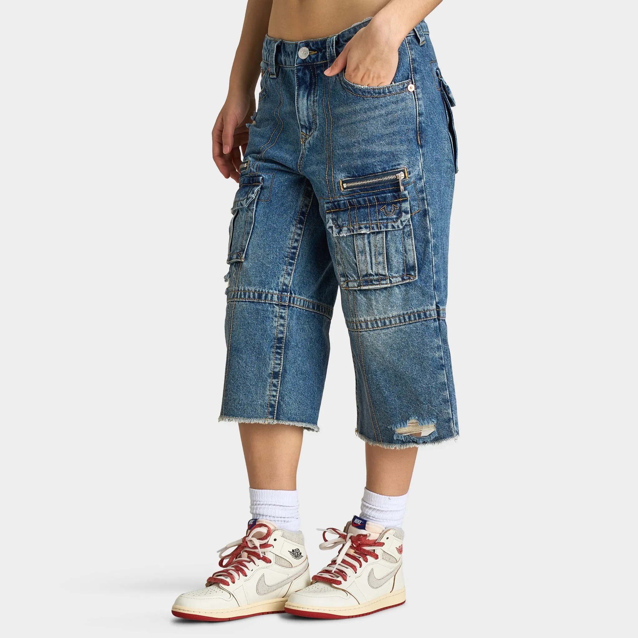 True Religion Women's bobbie Baggy Cargo Capris / Easy Hazel