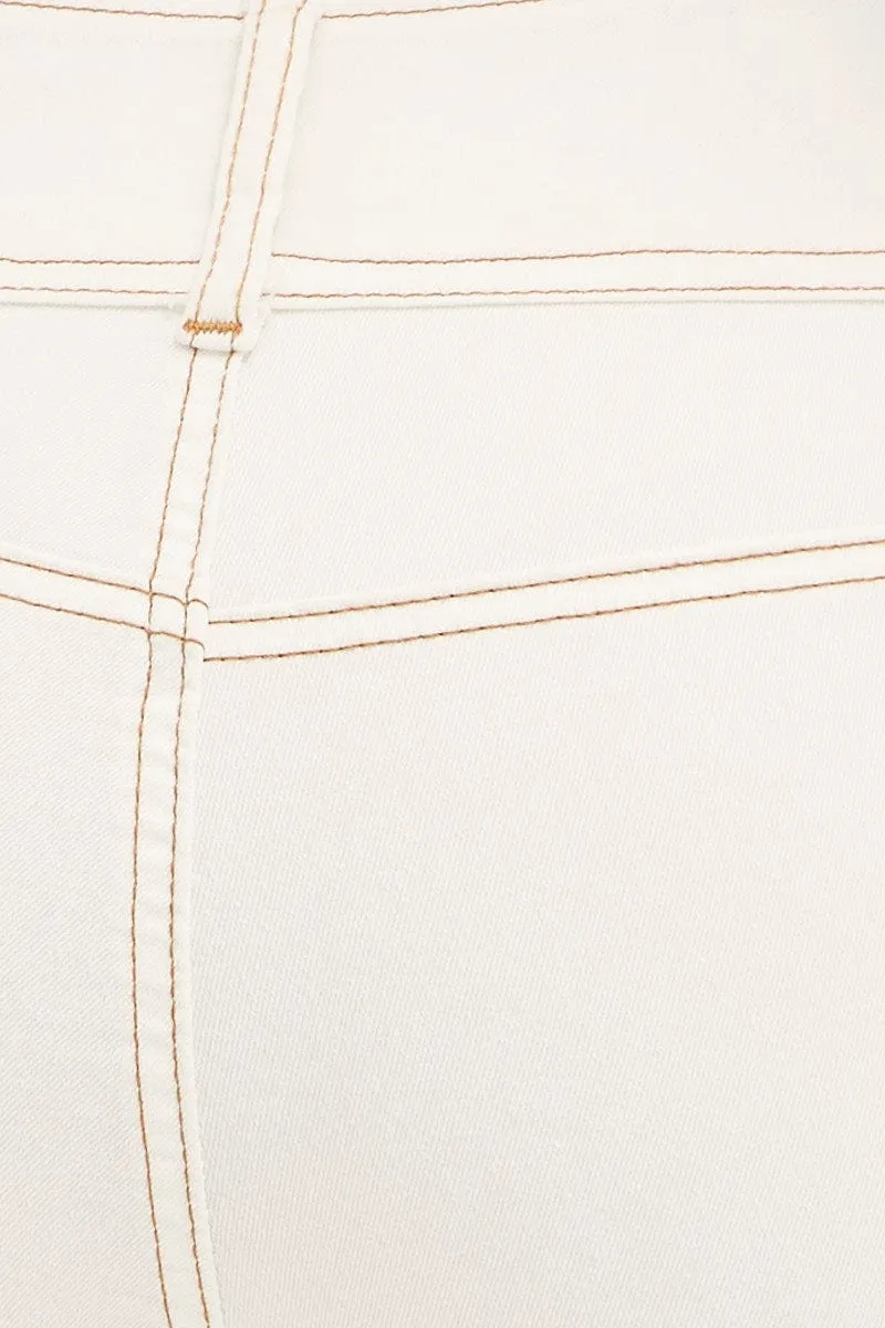 White Low Waist Belted Flared Jeans