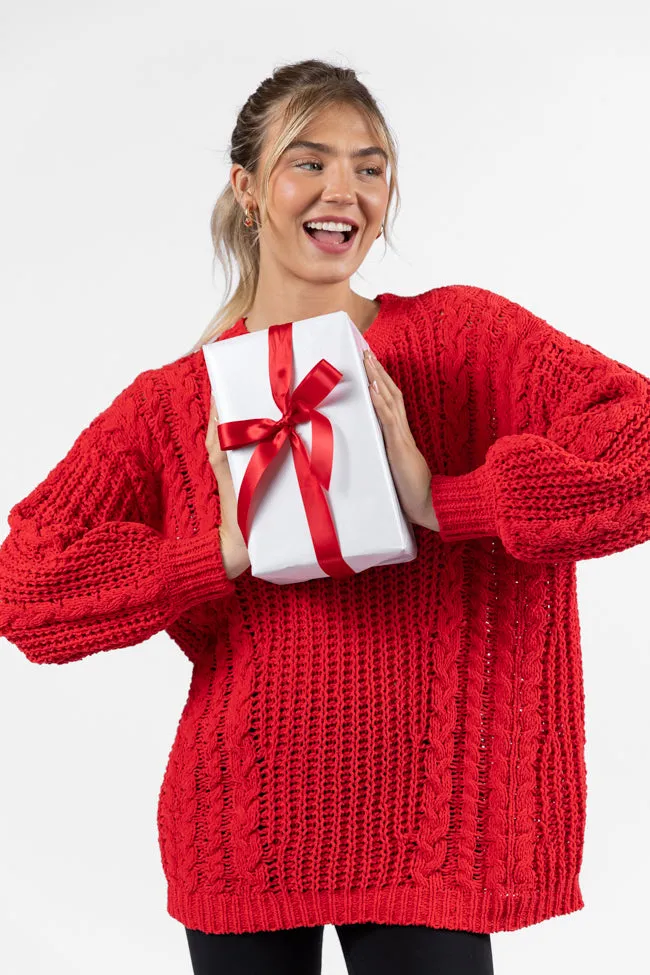 Wide Open Spaces Red Chenille Cable Knit Oversized Sweater FINAL SALE
