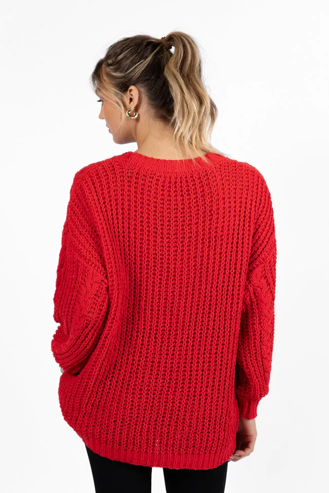 Wide Open Spaces Red Chenille Cable Knit Oversized Sweater FINAL SALE