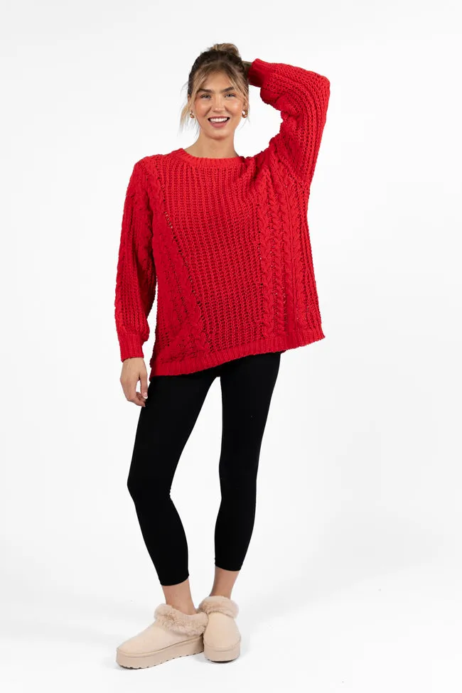 Wide Open Spaces Red Chenille Cable Knit Oversized Sweater FINAL SALE