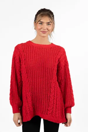 Wide Open Spaces Red Chenille Cable Knit Oversized Sweater FINAL SALE