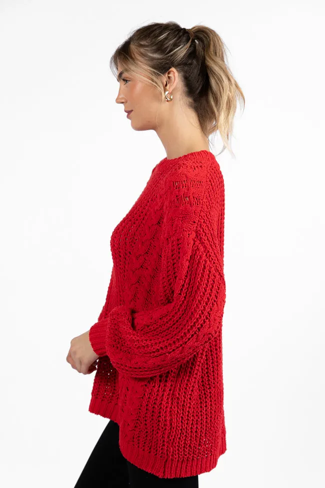 Wide Open Spaces Red Chenille Cable Knit Oversized Sweater FINAL SALE