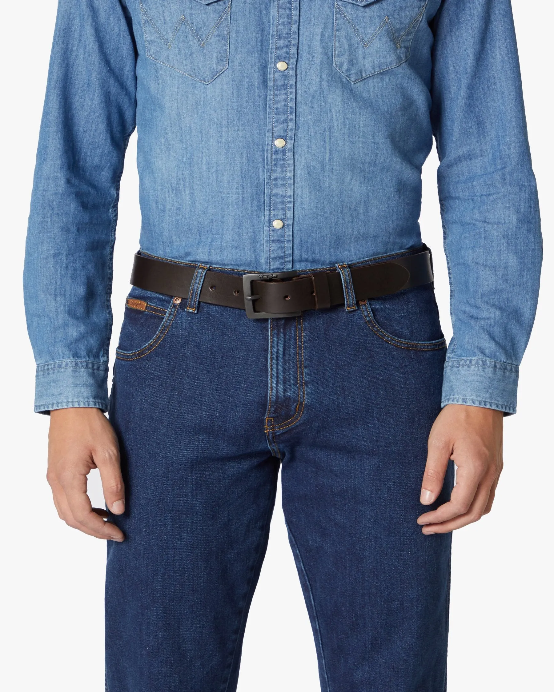 Wrangler Kabel Buckle Leather Belt - Brown