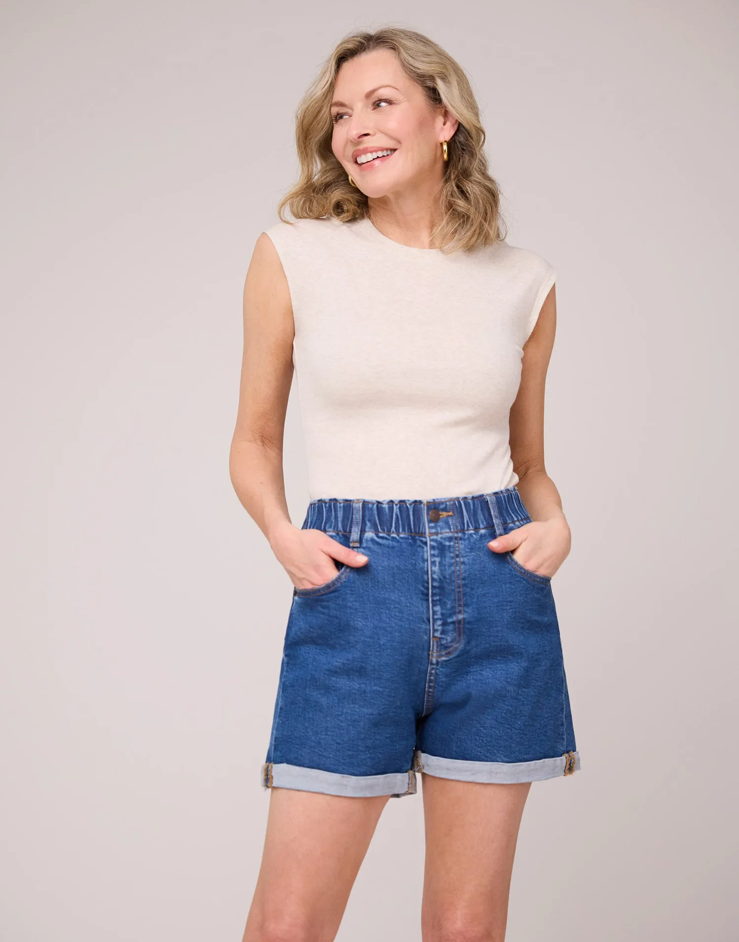 Yoga Jean Shorts - Island Blue