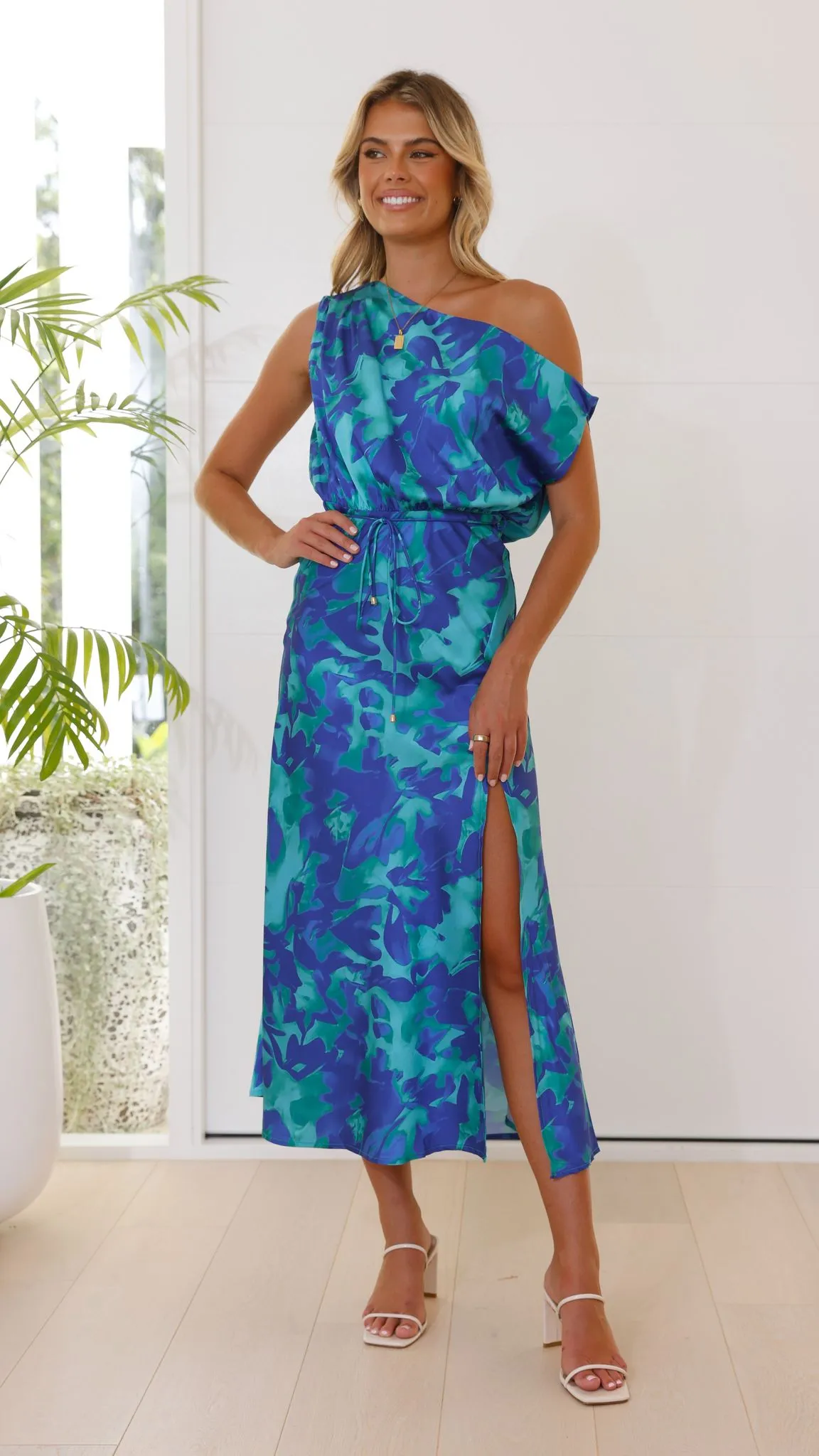 Zabby Maxi Dress - Green / Blue Print